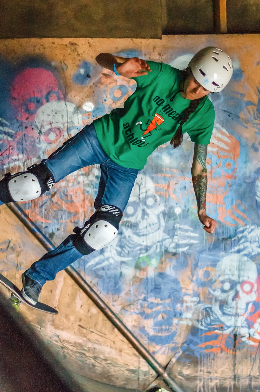 Christine Vegan skateboarder vegetable shredder 